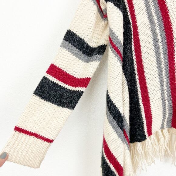 Debut Button Cardigan Poncho Sweater High Low Fringe Unique Fashion - Picture 4 of 7